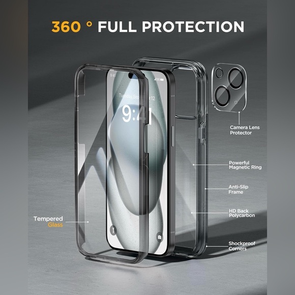 Miracase Glass Series for iPhone 15 Pro Phone Case for iPhone 15 Pro Clear Black - Picture 2 of 7